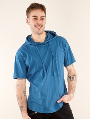 Teal blue Men Toonzshop Aldaron Hooded T-shirt T-Shirt | UFYLNVO-17