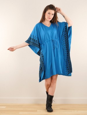 Teal blue Women Toonzshop Wilwarin Ethnic Arrow Kaftan Dress Dress | CTFHNUQ-78