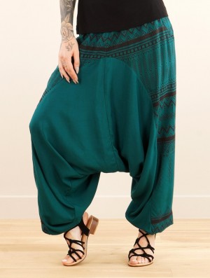 Teal with brown prints Women Toonzshop Ginie Aztec Light Harem Pants Pants | UNVXEGI-07