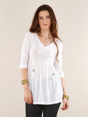 White Women Toonzshop Kwindi 3/4 Sleeve Tunic Tops | XUOCNZS-08