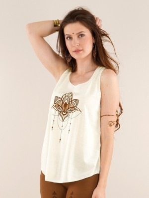 White and brown Women Toonzshop Anitaya Printed Tank Top Tank Top | AQFLTCB-80