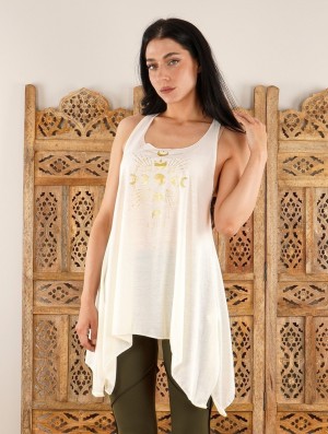 White and gold Women Toonzshop Phase Lune Printed Knotted Sleeveless Tunic Tops | FSXHBPC-24