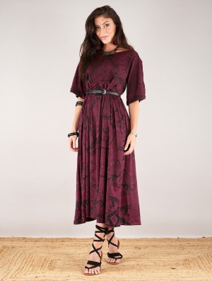 Wine Women Toonzshop Eorynn Africa Printed Oversized Long Dress Dress | EBKUYIX-93