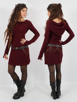 Wine Women Toonzshop Karmäa Hooded Sweater Dress Dress | EOLGQHJ-56