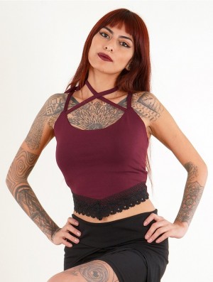 Wine Women Toonzshop Moön Sleeveless Crop Top Tops | CVDPHNQ-84