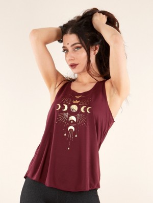 Wine and gold Women Toonzshop Phase Lune Printed Tank Top Tank Top | IWPABZY-26