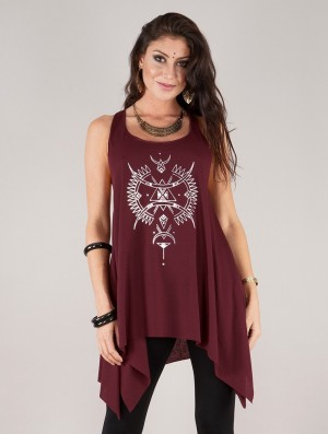 Wine and silver Women Toonzshop Ilanga Printed Knotted Sleeveless Tunic Tops | DJTRHCN-26