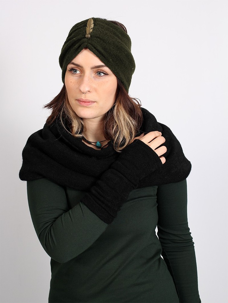 Army green Women Toonzshop Aikköoz Feathered Headband Hats | OLWHRUT-02