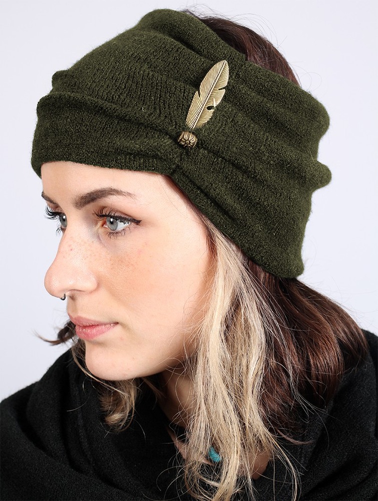 Army green Women Toonzshop Aikköoz Feathered Headband Hats | OLWHRUT-02