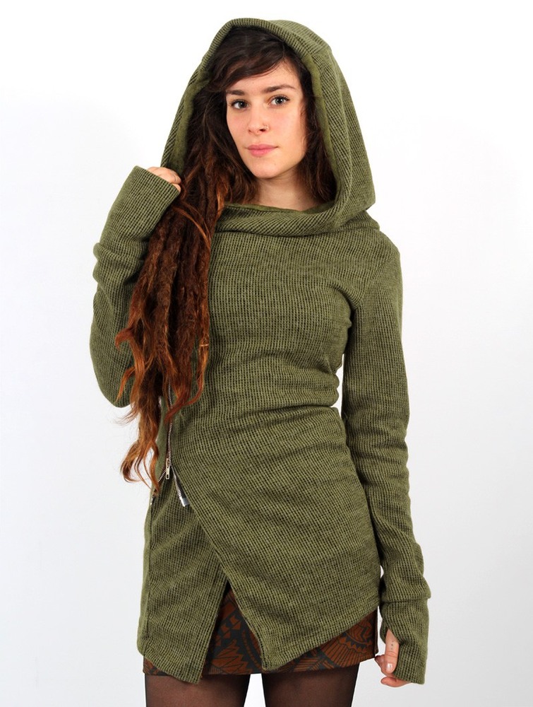 Army green Women Toonzshop Akriti Crossed Hooded Jacket With Zipper Jackets | EZANBRU-84