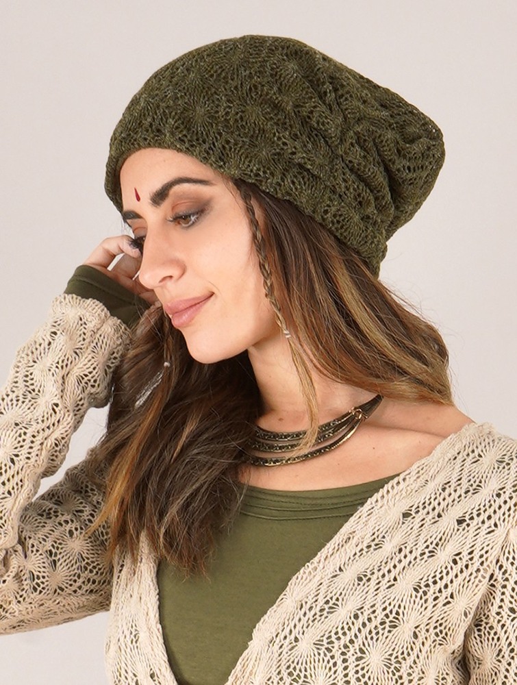 Army green Women Toonzshop Aslan Pleated Crochet Beanie Beanie | HIFOCVW-69