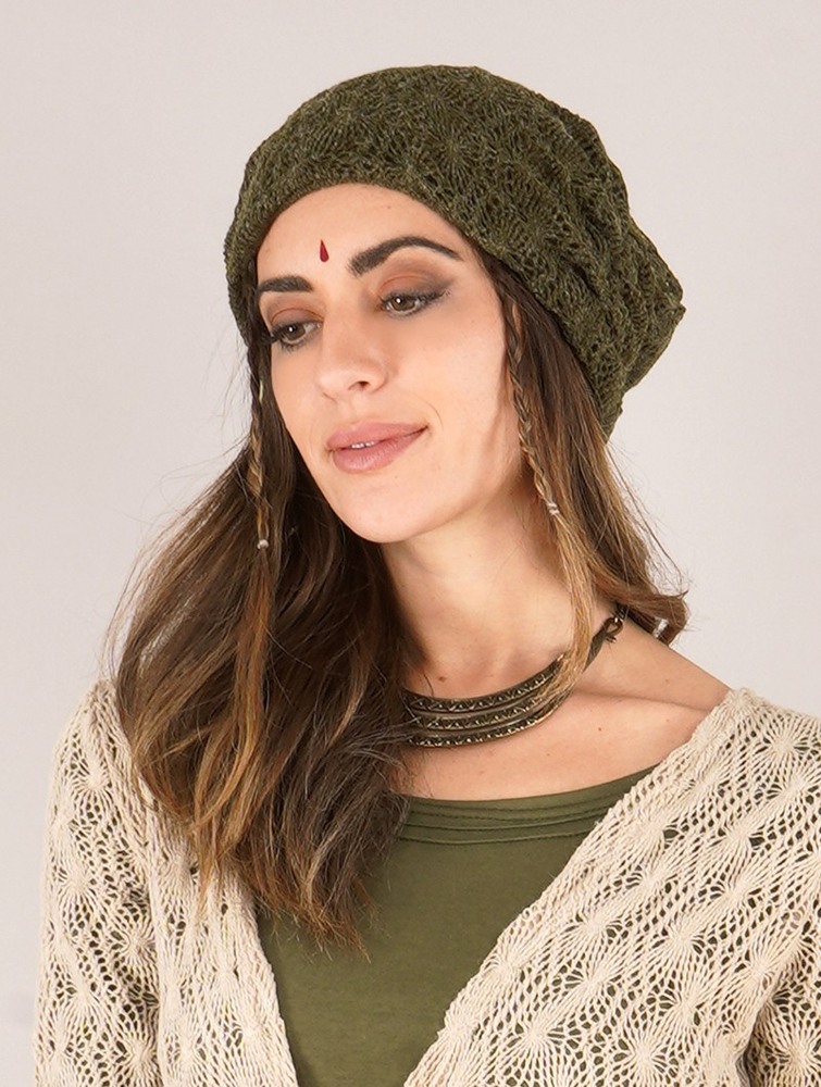 Army green Women Toonzshop Aslan Pleated Crochet Beanie Beanie | HIFOCVW-69