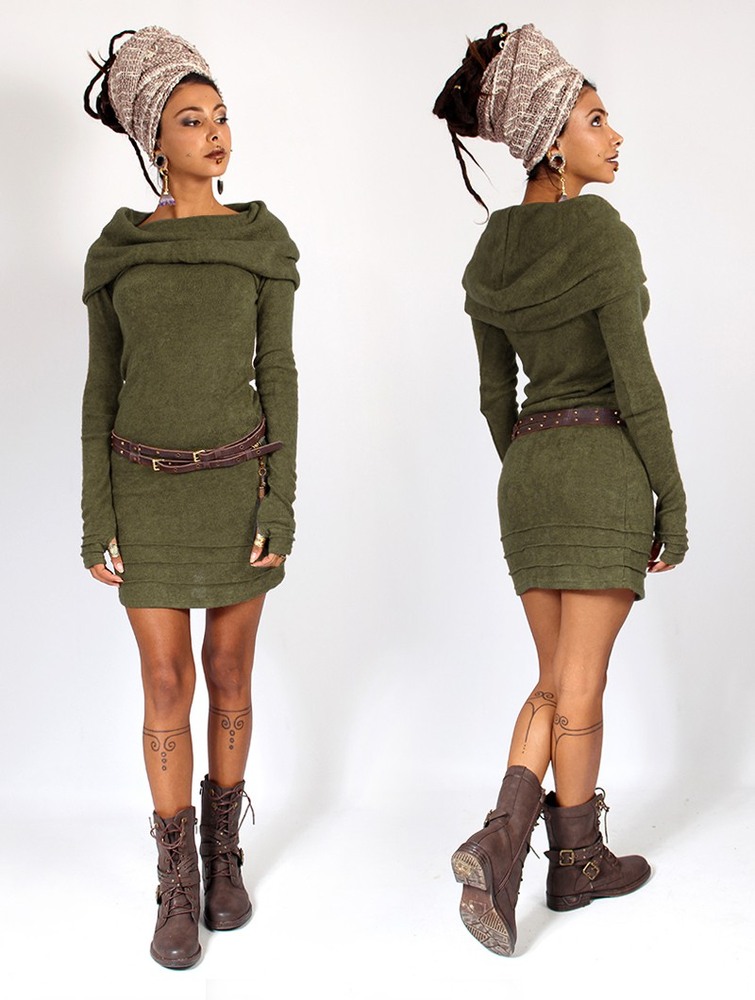 Army green Women Toonzshop Chryzalide Sweater Dress Dress | ZLVXDRI-47