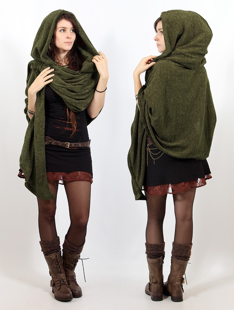 Army green Women Toonzshop Danae Hooded Cape Ponchos | OXDMWIR-89