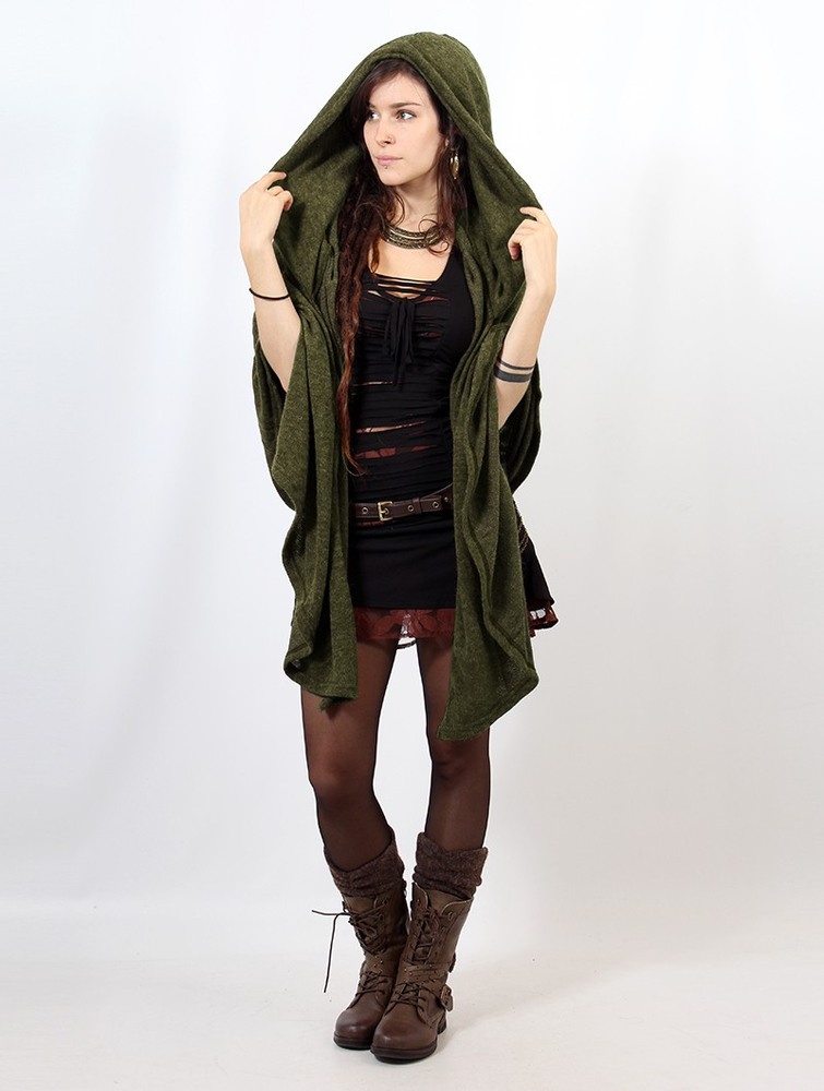 Army green Women Toonzshop Danae Hooded Cape Ponchos | OXDMWIR-89