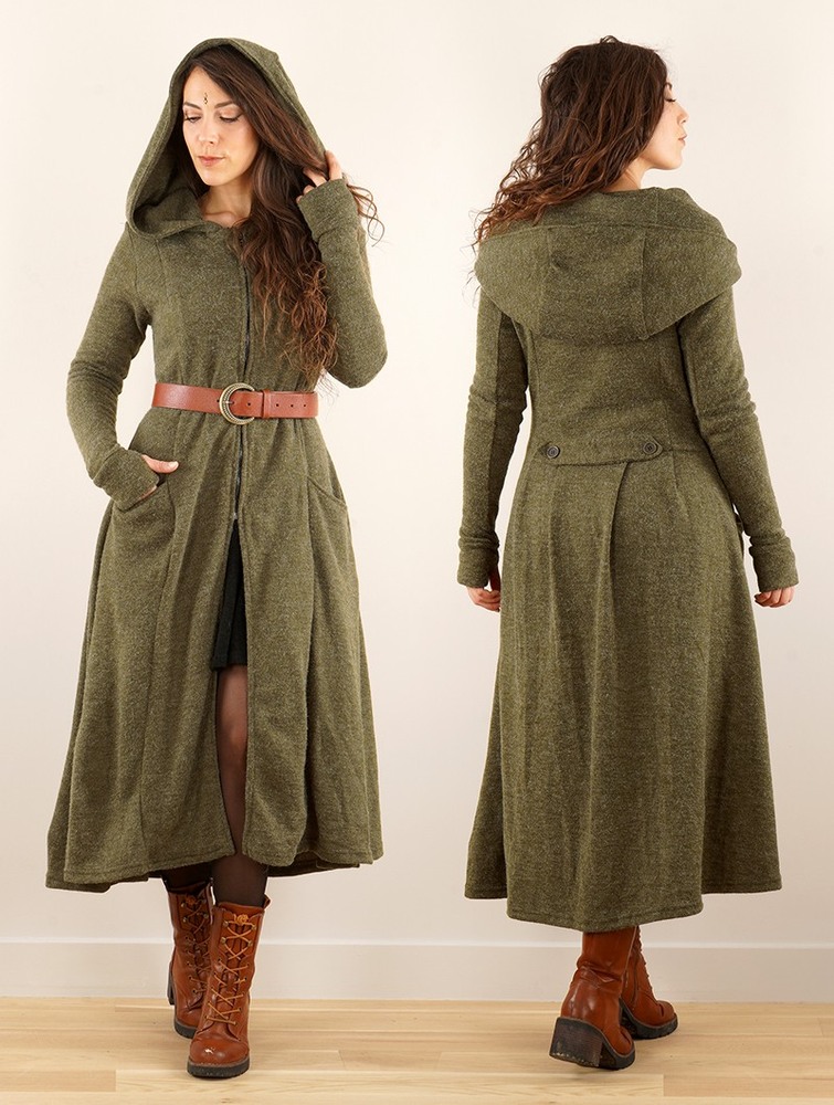 Army green Women Toonzshop Enchantress Long Hooded Coat Coats | QJCRPLE-91