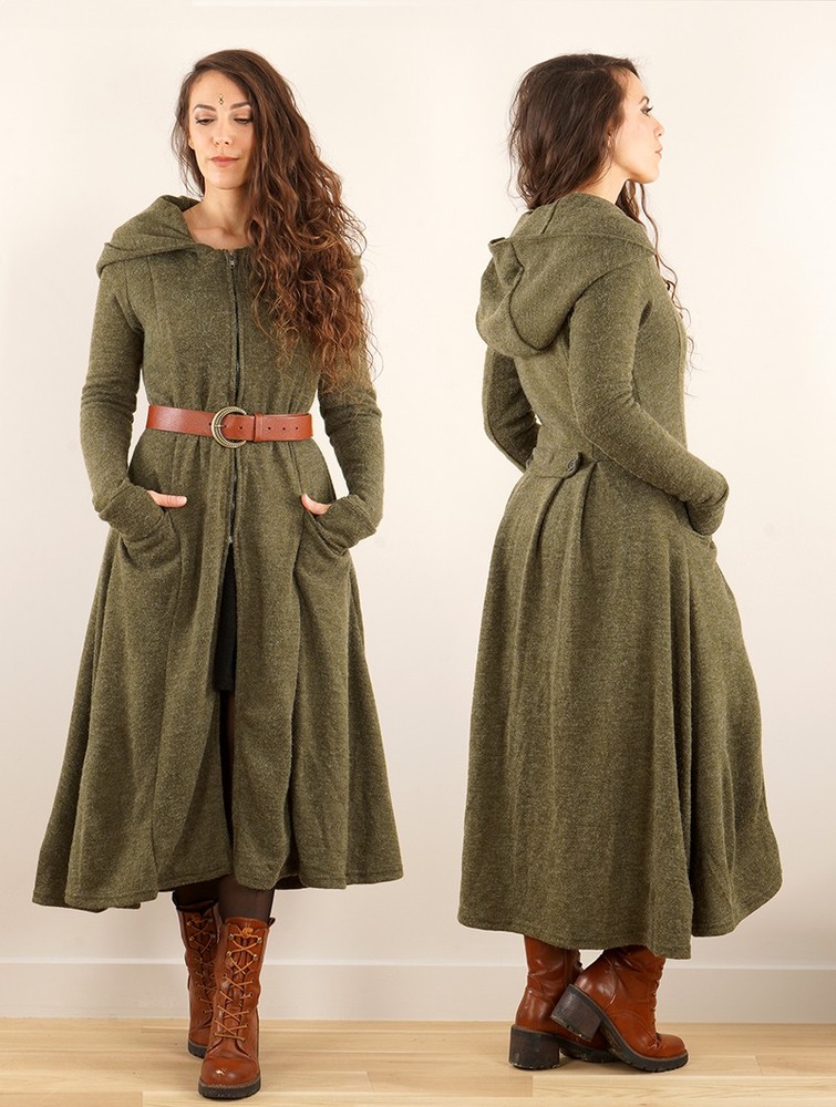 Army green Women Toonzshop Enchantress Long Hooded Coat Coats | QJCRPLE-91