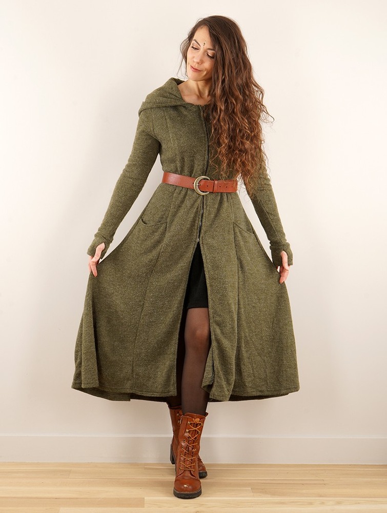 Army green Women Toonzshop Enchantress Long Hooded Coat Coats | QJCRPLE-91