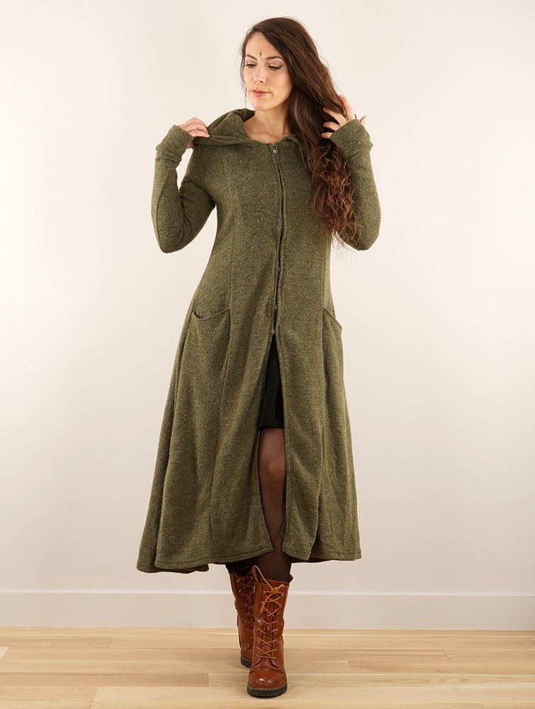 Army green Women Toonzshop Enchantress Long Hooded Coat Coats | QJCRPLE-91