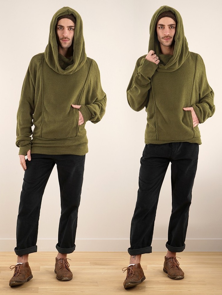 Army green Women Toonzshop Helixx Retractable Hooded Long Sweater Sweater | JKEHRND-21