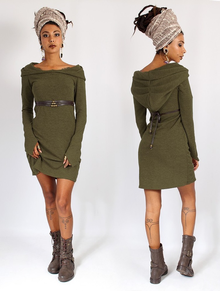 Army green Women Toonzshop Karmäa Hooded Sweater Dress Dress | RTIVSJQ-60