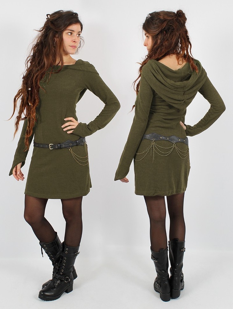 Army green Women Toonzshop Karmäa Hooded Sweater Dress Dress | RTIVSJQ-60