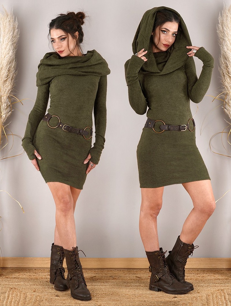 Army green Women Toonzshop Mantra Sweater Dress Dress | JYNDMZB-12