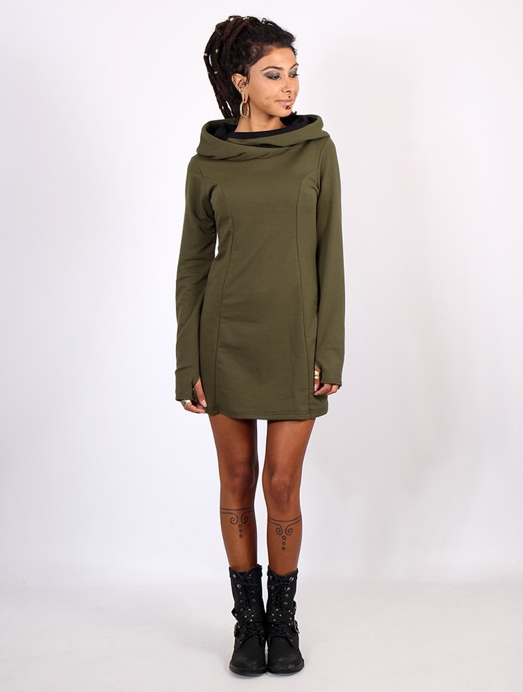 Army green Women Toonzshop Myäa Sweatshirt Dress Dress | UKTAIOC-18