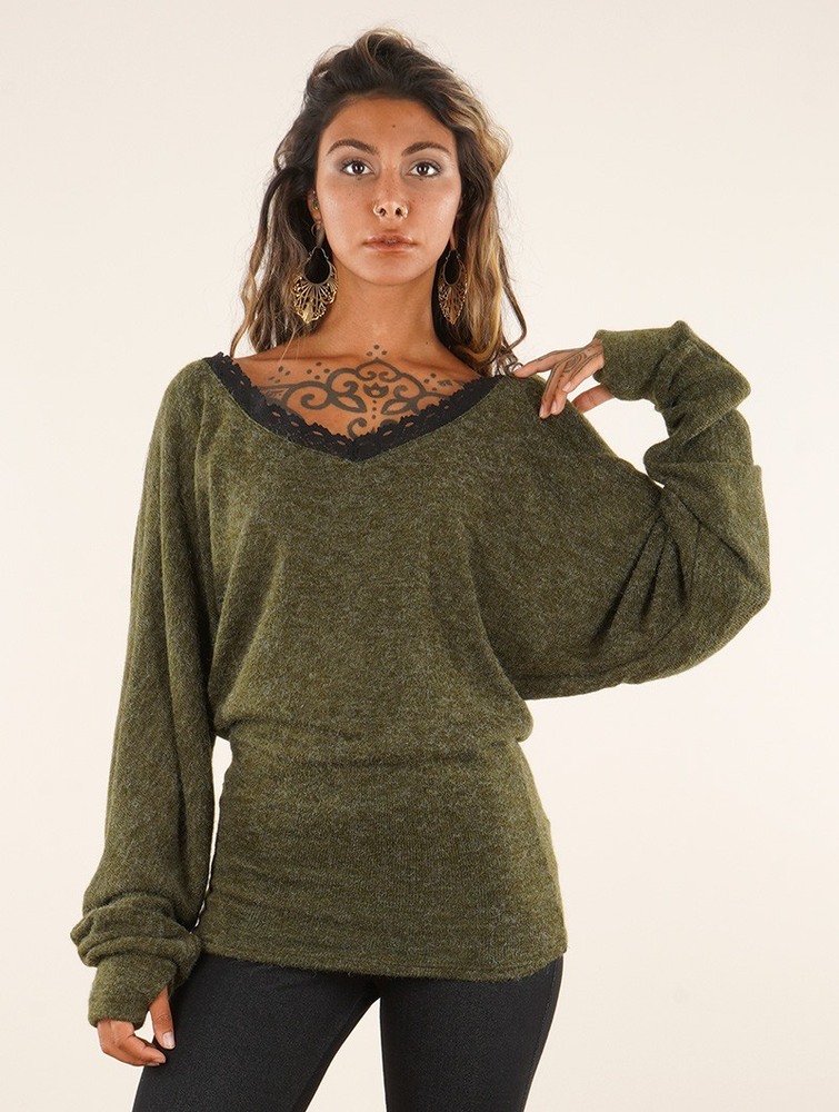 Army green Women Toonzshop Physälis 2in1 Roll-up Sweater Sweater | HLMNJIG-45