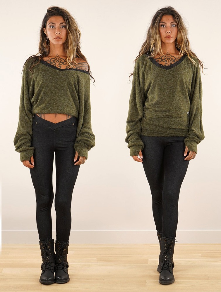 Army green Women Toonzshop Physälis 2in1 Roll-up Sweater Sweater | HLMNJIG-45