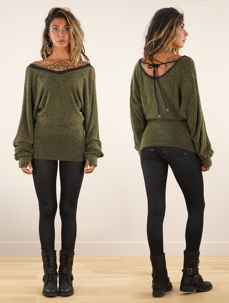 Army green Women Toonzshop Physälis 2in1 Roll-up Sweater Sweater | HLMNJIG-45