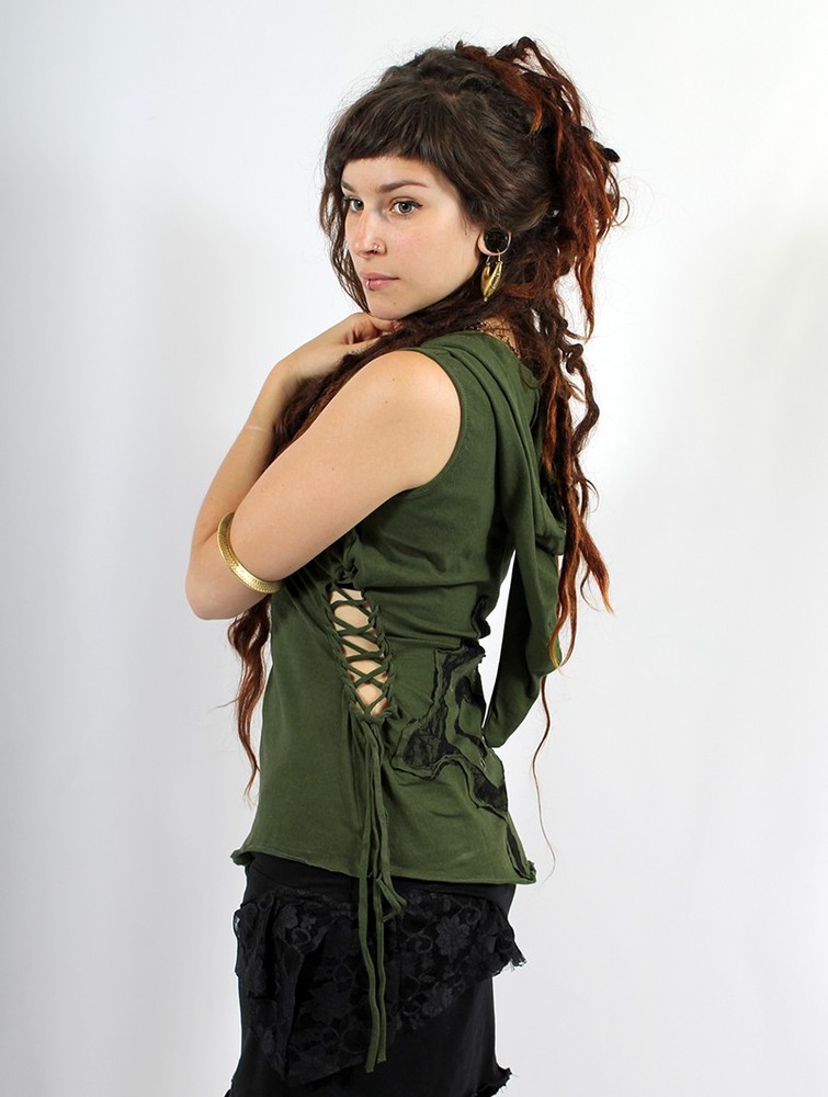 Army green Women Toonzshop Sanjana Pixie Hood Top Tops | IFNBETV-23