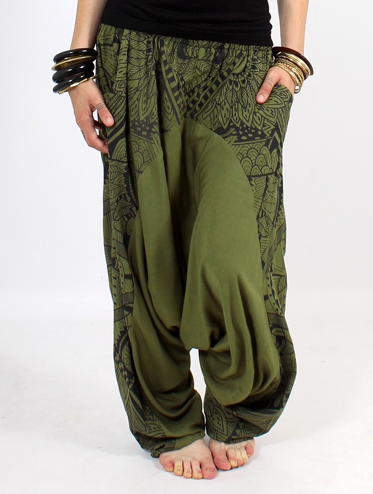 Army green and black Women Toonzshop Ginie Africa Printed Light Harem Pants Pants | ZTFYBKN-87