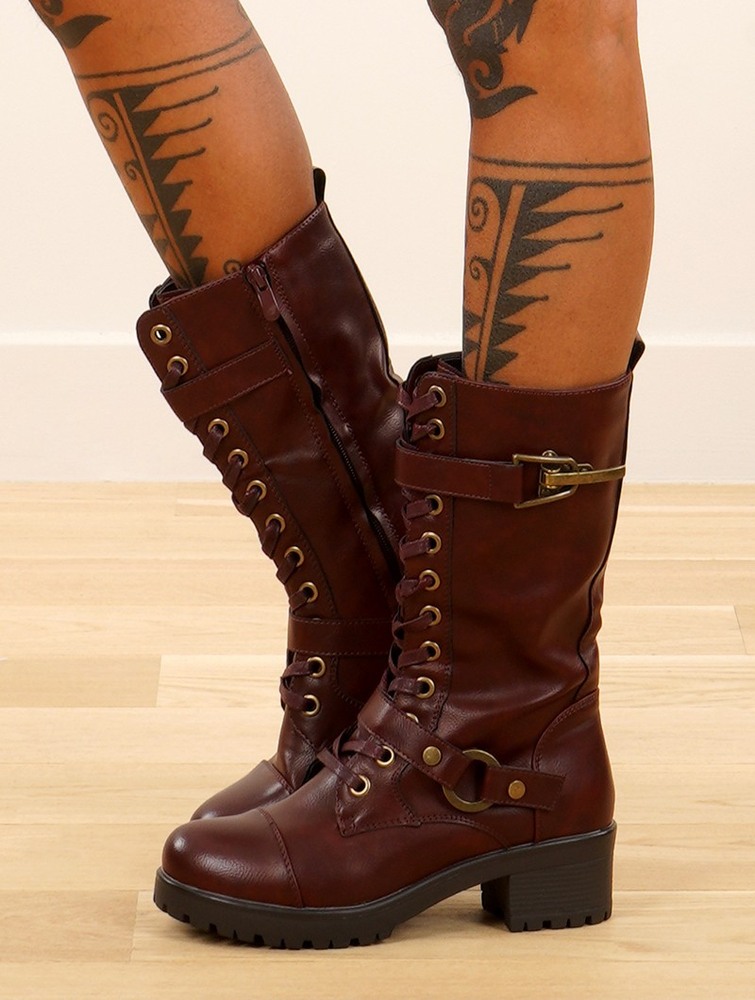 Auburn and old brass details Women Toonzshop Dezba High Boots Boots | WNFSUXJ-07