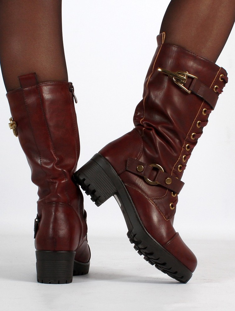 Auburn and old brass details Women Toonzshop Dezba High Boots Boots | WNFSUXJ-07