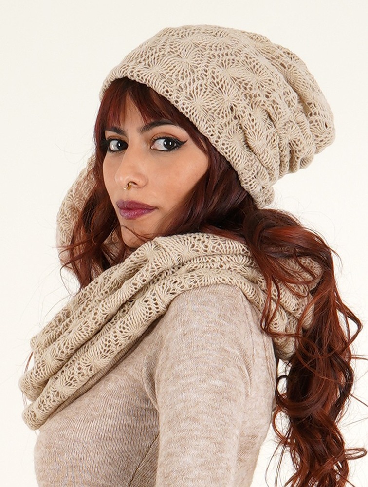 Beige Women Toonzshop Aslan Pleated Crochet Beanie Beanie | NJSWAQT-04