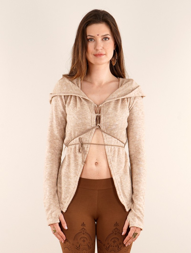 Beige Women Toonzshop Awenäe Hooded Cardigan With Front Lacing Cardigan | MFNOYAQ-30