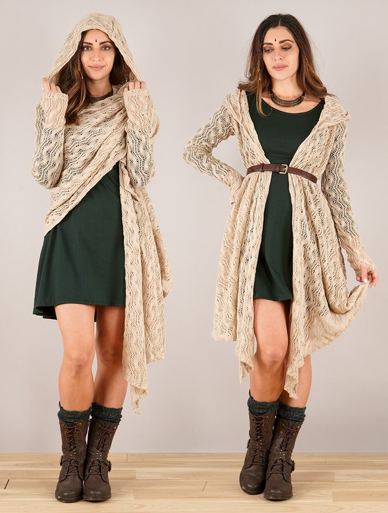 Beige Women Toonzshop Danaeriz Long Sleeve Hooded Crochet Shawl Cardigan Cardigan | KCSXLPE-27