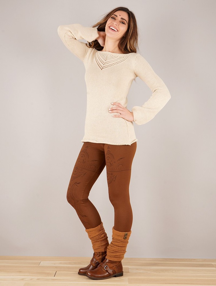 Beige Women Toonzshop Endariadef Open Work Boat Neck Knit Sweater Sweater | SHGNEOT-05