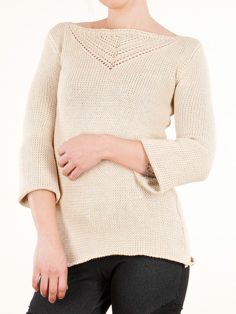 Beige Women Toonzshop Endariadef Open Work Boat Neck Knit Sweater Sweater | SHGNEOT-05