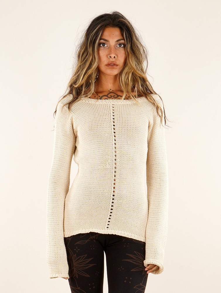 Beige Women Toonzshop Endarial Reversible Open Work Knit Sweater Sweater | OAUDEXN-36