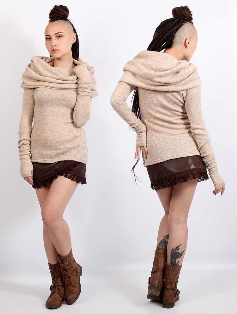 Beige Women Toonzshop Mantra Big Collar Sweater Sweater | JVYWHKE-35