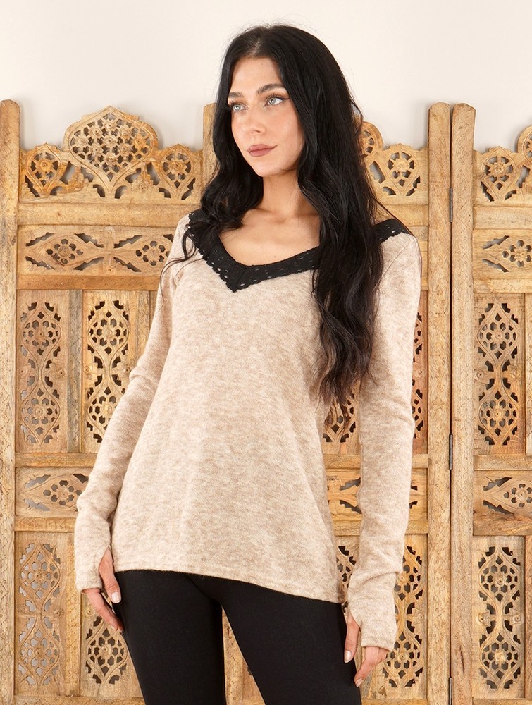 Beige Women Toonzshop Ysälys Reversible Crochet-neck Sweater Sweater | HWAUZQX-92