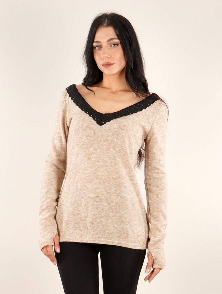 Beige Women Toonzshop Ysälys Reversible Crochet-neck Sweater Sweater | HWAUZQX-92