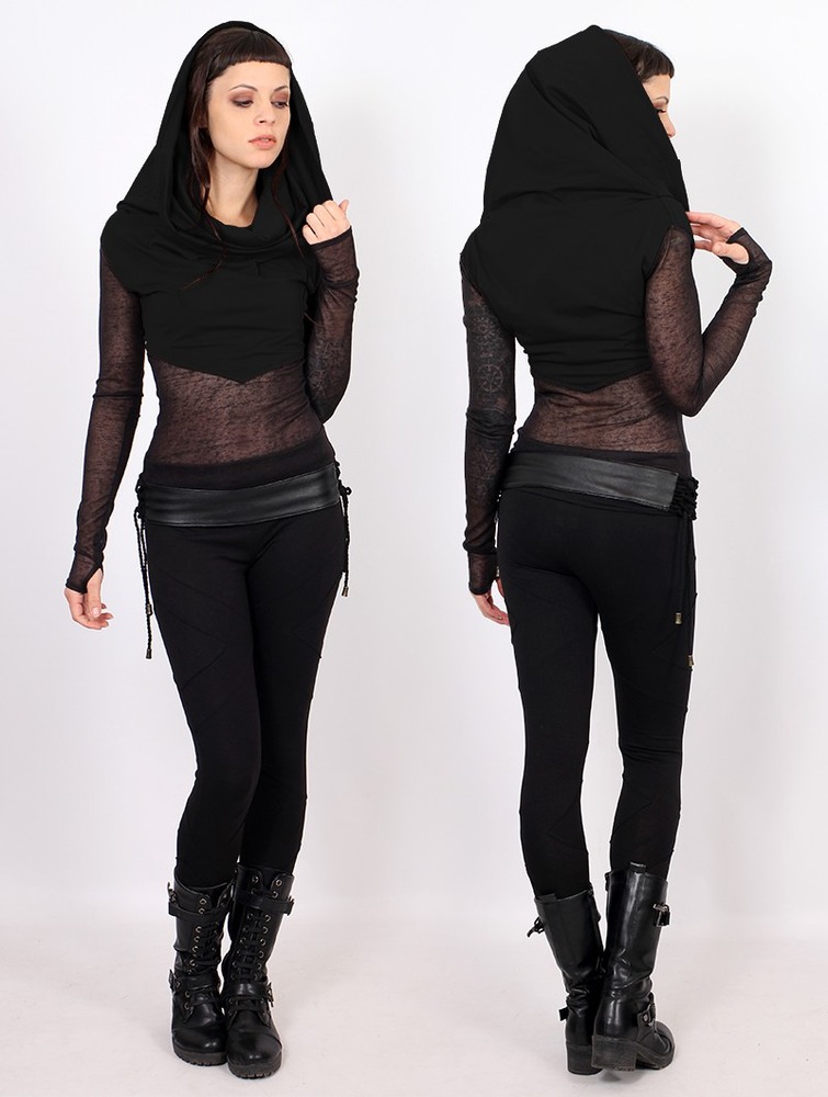 Bi-fabric black Women Toonzshop Azmiyäa Transparent Insert Long Sleeve Top Tops | DMPHOGI-38