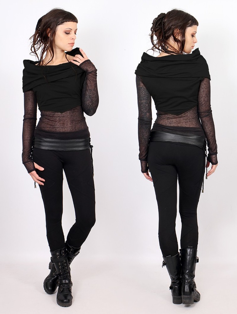 Bi-fabric black Women Toonzshop Azmiyäa Transparent Insert Long Sleeve Top Tops | DMPHOGI-38