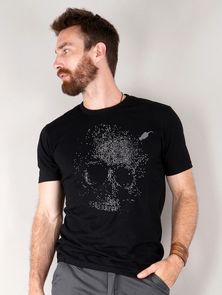 Black Men Toonzshop Dots Skull Printed Short Sleeve T-shirt T-Shirt | WHNZSPI-40