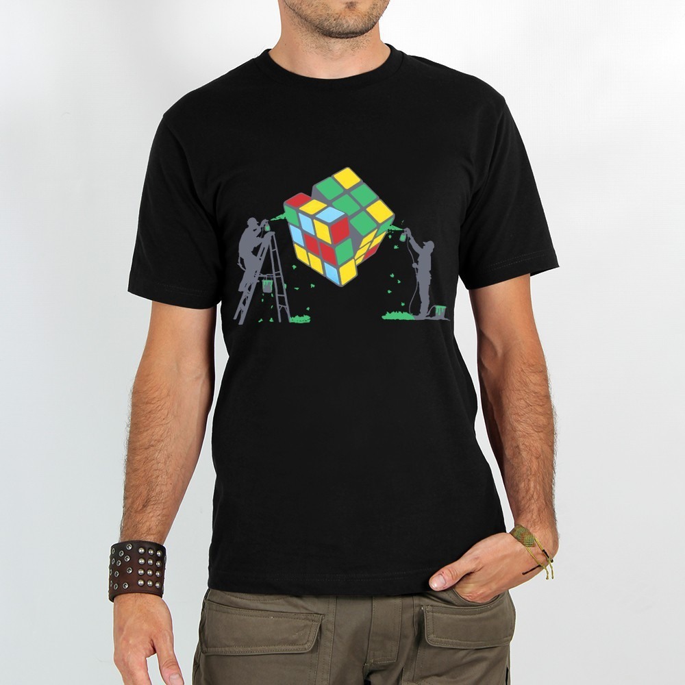 Black Men Toonzshop Rubik's Cube Graffiti Printed Short Sleeve T-shirt T-Shirt | JMPQOSR-06