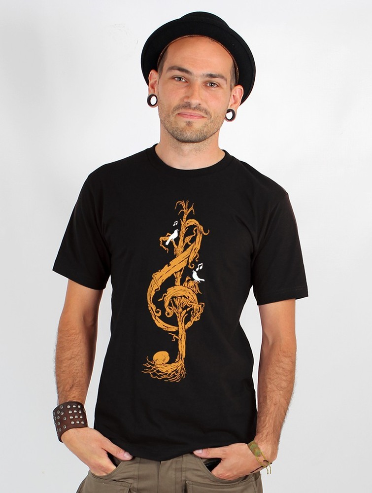 Black Men Toonzshop Vegetal Treble Clef Printed Short Sleeve T-shirt T-Shirt | RBUKVEO-38