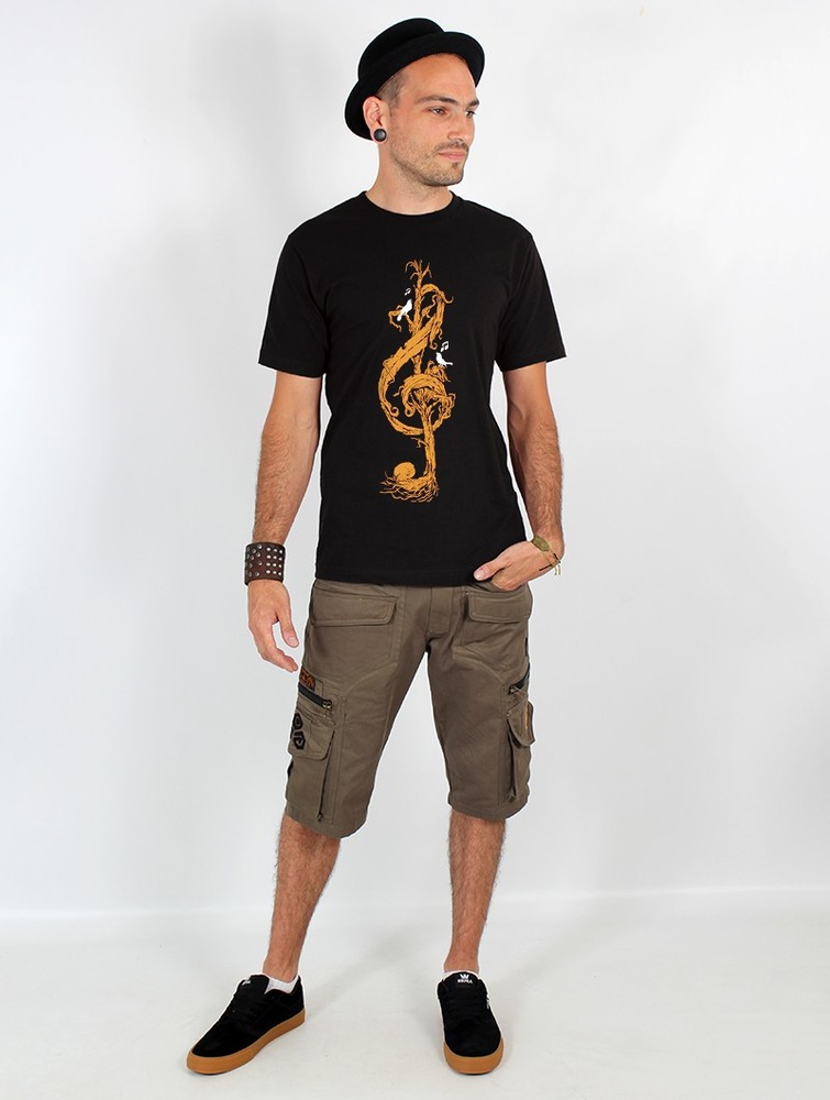 Black Men Toonzshop Vegetal Treble Clef Printed Short Sleeve T-shirt T-Shirt | RBUKVEO-38